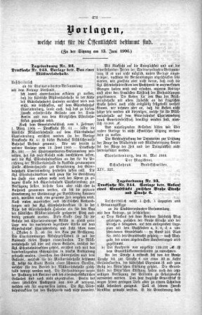 Vorlagen welche nicht für die Oeffentlichkeit bestimmt sind. No. 12. (228-245), 13. Juni 1906