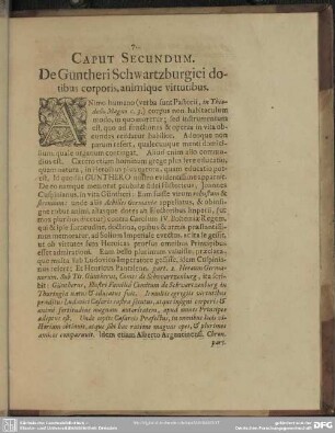 Caput Secundum. De Güntheri Schwartzburgici dotibus corporis, animique virtutibus