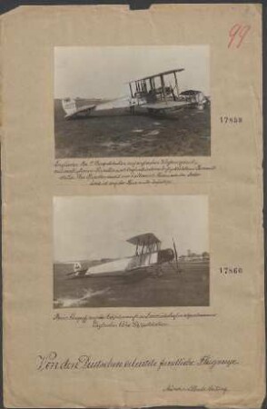 Von den Deutschen erbeutete feindliche Flugzeuge: Beim Angriff auf die Zeppelinwerft in Friedrichshafen abgeschossener englischer Aéro-Doppeldecker