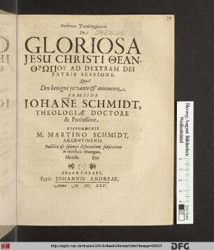 Meletēma Theologicum De Gloriosa Jesu Christi Theanthrōpu Ad Dextram Dei Patris Sessione