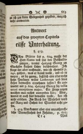 Antwort auf des zweyten Capitels eilffe Unterhaltung.
