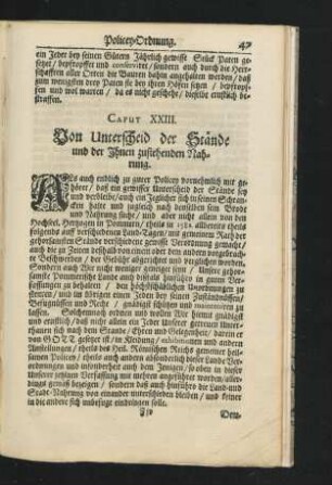 Caput XXIII. Von Unterscheid der Stände und der Ihnen zustehenden Nahrung.