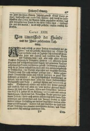 Caput XXIII. Von Unterscheid der Stände und der Ihnen zustehenden Nahrung.