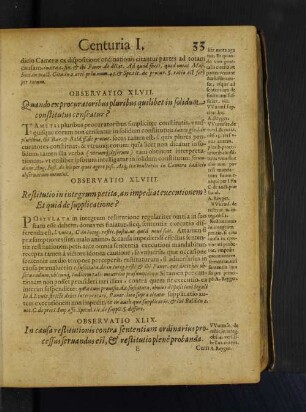 Observatio XLVIII. Restiturio in integrum petita, an impediat executionem? Et quid de supplicatione?