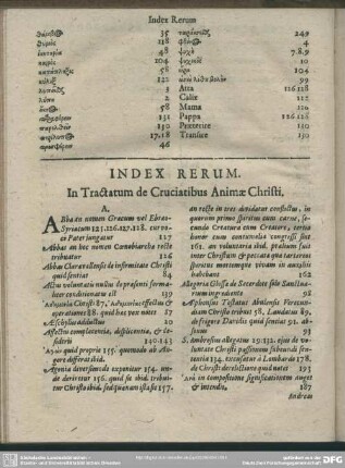 Index Rerum. Tractatum de Cruciatibus Animae Christi