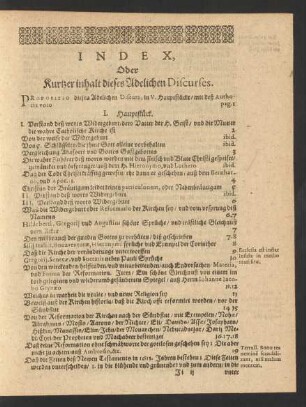Index Oder Kurtzer inhalt dieses Adelichen Discurses.