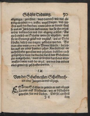 IX. Von der Schafmeister/ Schafknechten oder Jungen an und abzuge.