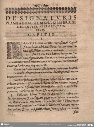 DE SIGNATURIS PLANTARUM, HUMANA MEMBRA SIMILITUDINE REPRAESENTANTIUM.