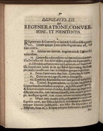 Disputatio XII. De Regeneratione, Conversione, Et Poenitentia