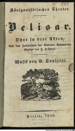 Belisar : Oper in drei Akten