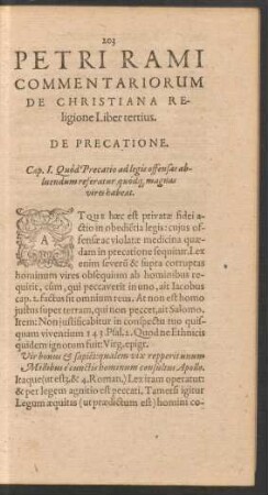 Petri Rami Commentariorum De Christiana Religione Liber tertius. De Precatione.