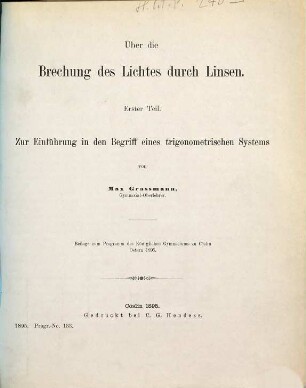 Über die Brechung des Lichtes durch Linsen