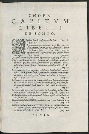 Index Capitum Libelli De Somno.