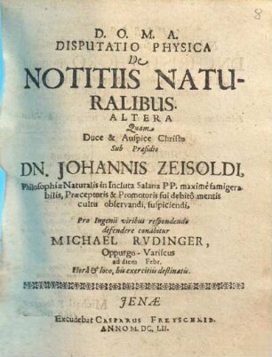 Disputatio Physica De Notitiis Naturalibus ..., 2