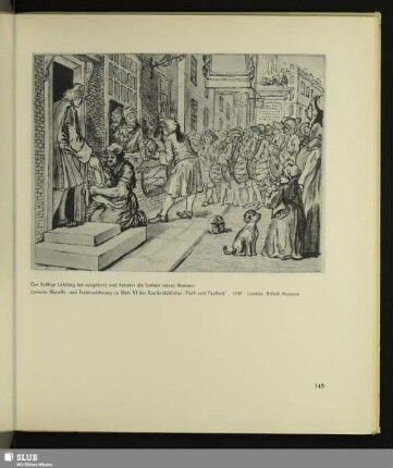 Der fleißige Lehrling hat ausgelernt und heiratet die Tochter seines Meisters. Lavierte Bleistift- und Federzeichnung zu Blatt VI der Kupferstichfolge „Fleiß und Faulheit“, 1747