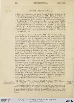 Regulations A.D. 1801
