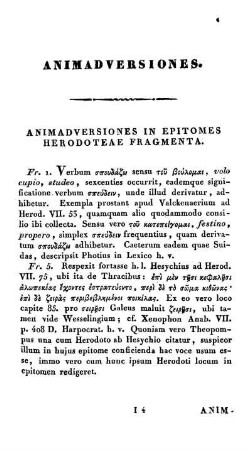 Animadversiones in Epitomes Herodoteae Fragmenta.