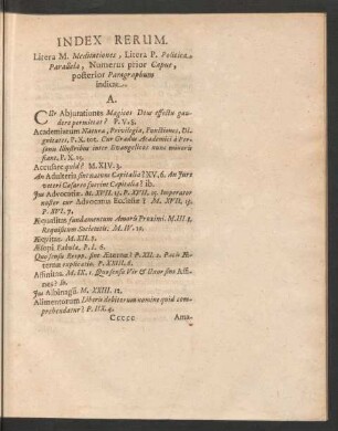 Index Rerum. Litera M. Meditationes, Litera P. Politica Parallela ...