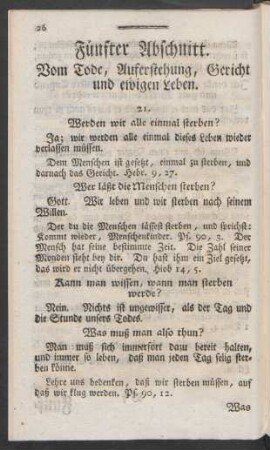 Fünfter Abschnitt. Vom Tode, Auferstehung, Gericht und ewigen Leben