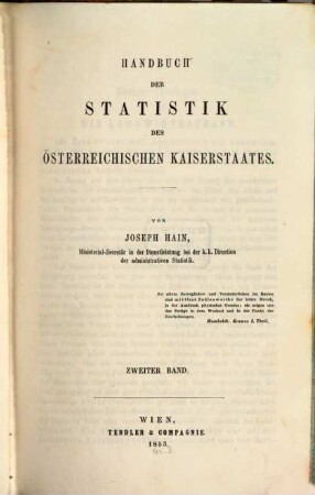 Handbuch der Statistik des österreichischen Kaiserstaates. 2