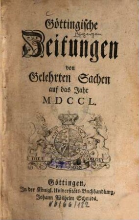 Göttingische Zeitungen von gelehrten Sachen : auf das Jahr .... 1750, 1750