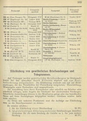Eilabholung von gewöhnlichen Briefsendungen und Telegrammen