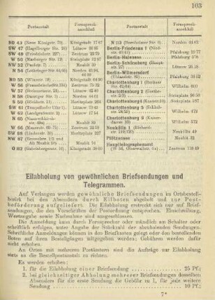 Eilabholung von gewöhnlichen Briefsendungen und Telegrammen