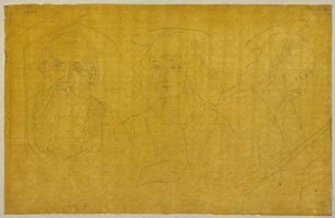 Köpfe dreier männlicher Heiliger, Details aus Tafelbildern von Piero della Francesca in der Sakristei des Doms in Urbino