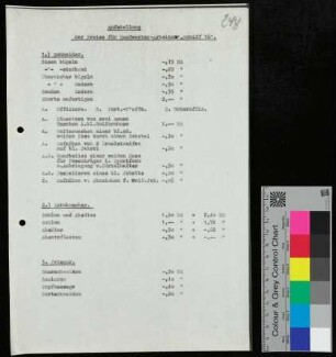 Aufstellung der Preise für Handwerker-Arbeit "Schiff 16 "