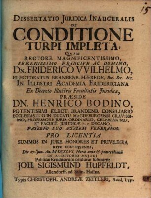 Diss. iur. inaug. de conditione turpi impleta