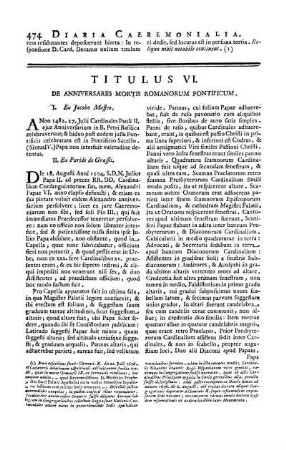 Titulus VI. De Anniversariis Mortis Romanorum Pontificum.