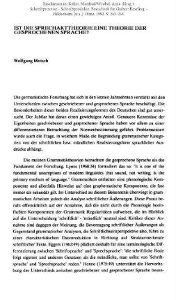Ist die Sprechakttheorie eine Theorie der gesprochenen Sprache?