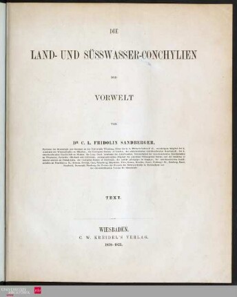 Text: Die Land- und Süsswasser-Conchylien der Vorwelt