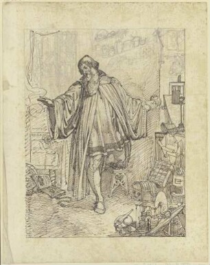 Faust in seiner Studierstube, mit dem Giftbecher in seiner Rechten