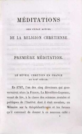 Méditations sur l'état actuel de la religion chrétienne