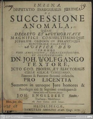 Disputatio inauguralis juridica de successione anomala