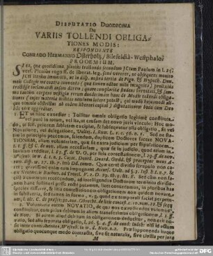 Disputatio Duodecima De Variis Tollendi Obligationes Modis: Respondente Conrado Hermanno Osterholtz/ Bilefeldiâ- Westphalo