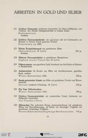 Arbeiten in Gold und Silber (Nr. 221-233)