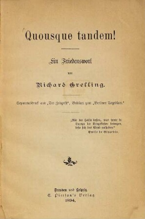 Quousque tandem! : ein Friedenswort