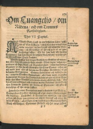 Om Evangelio/ om Nädena/ och om Tronnes Retfertigheet. Thet VII. Capitel.
