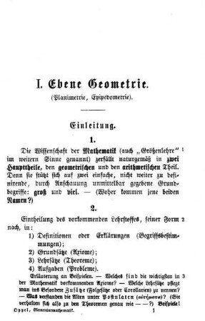 I. Ebene Geometrie. Planimetrie, Epipedometrie.