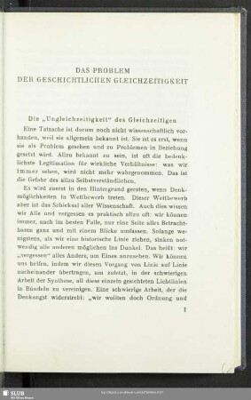 Das Problem Der Geschichtlichen Gleichzeitigkeit