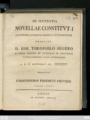 De Sententia Novellae Constitvt. I