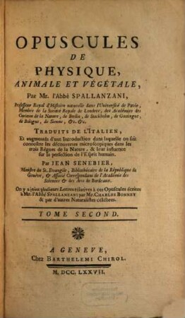Opuscules De Physique, Animale Et Végétale, 2