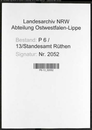 Sterberegister Standesamt Rüthen