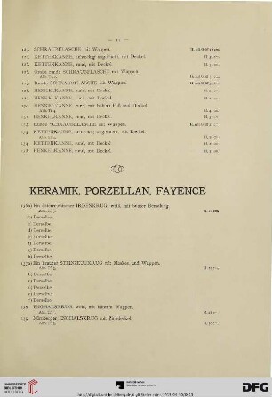 Keramik, Porzellan, Fayence (Nr. 136a-154)