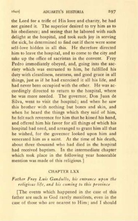 Chapter LXX. Father Fray Luis Gandullo, his entrance upon the religious life, and his coming to this province