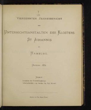 14.1886: Jahresbericht der Unterrichtsanstalten des Klosters St. Johannis zu Hamburg