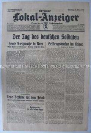 Tageszeitung "Berliner Lokal-Anzeiger" u.a. über den "Heldengedenktag"