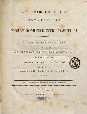 Commentatio de morbis hominis dextri et sinistri : praemio ornata